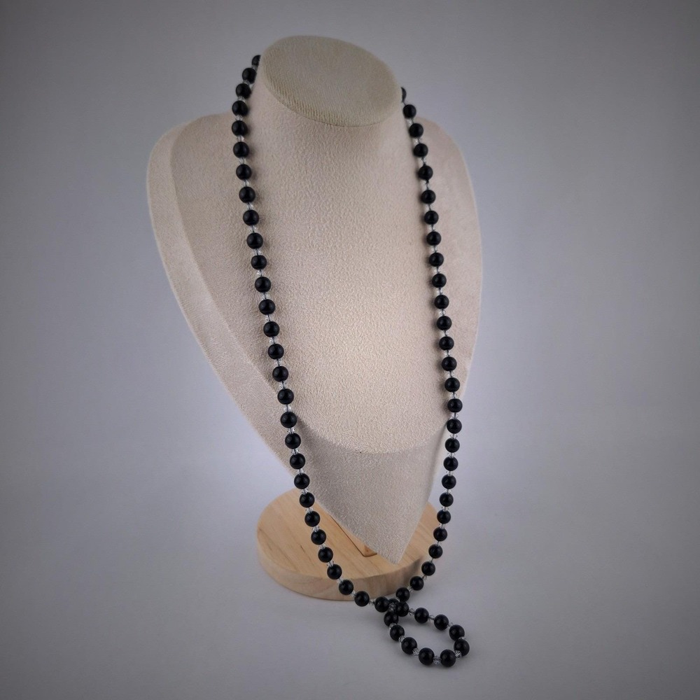 Vintage Black Bead Necklace Faceted Crystal Spacer Opera Length - Picture 7 of 9